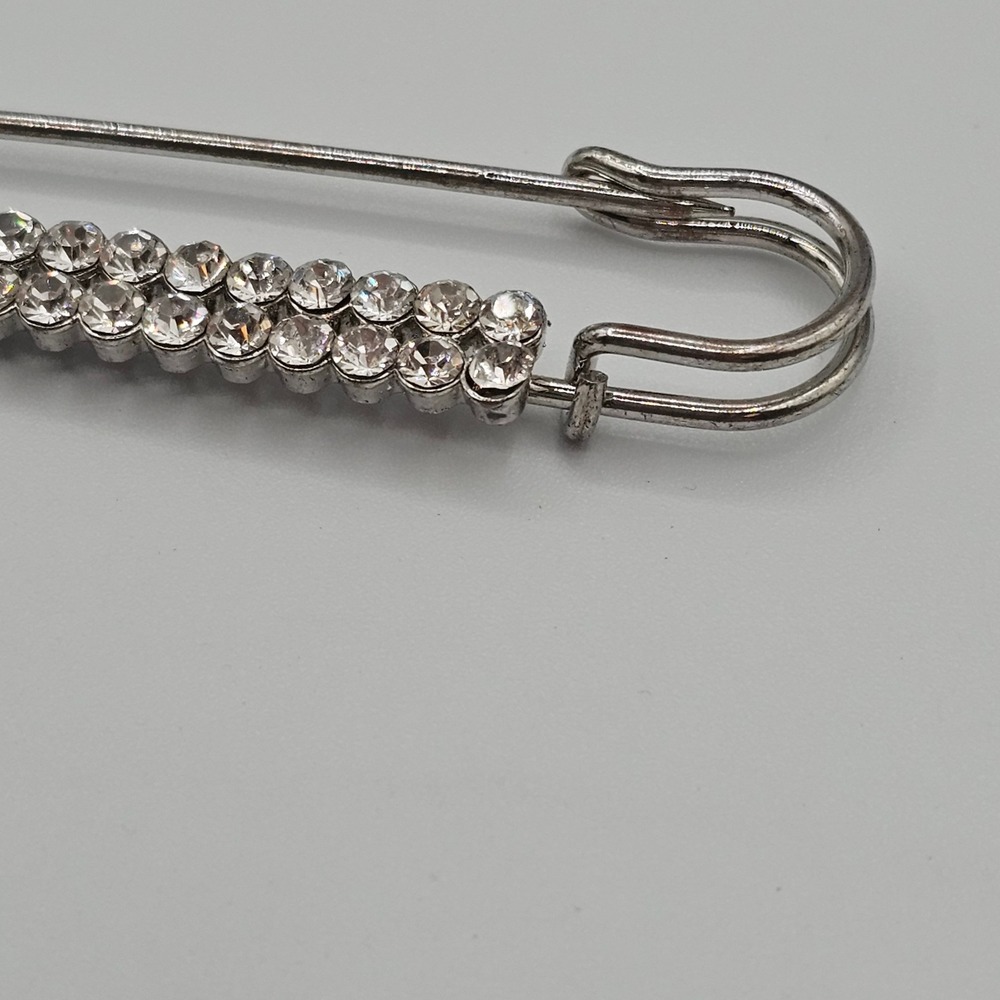 Vintage Rhinestone 3" Safety Pin Brooch Scarf Shawl Sweater Clip Sparkle Glam - Picture 13 of 14